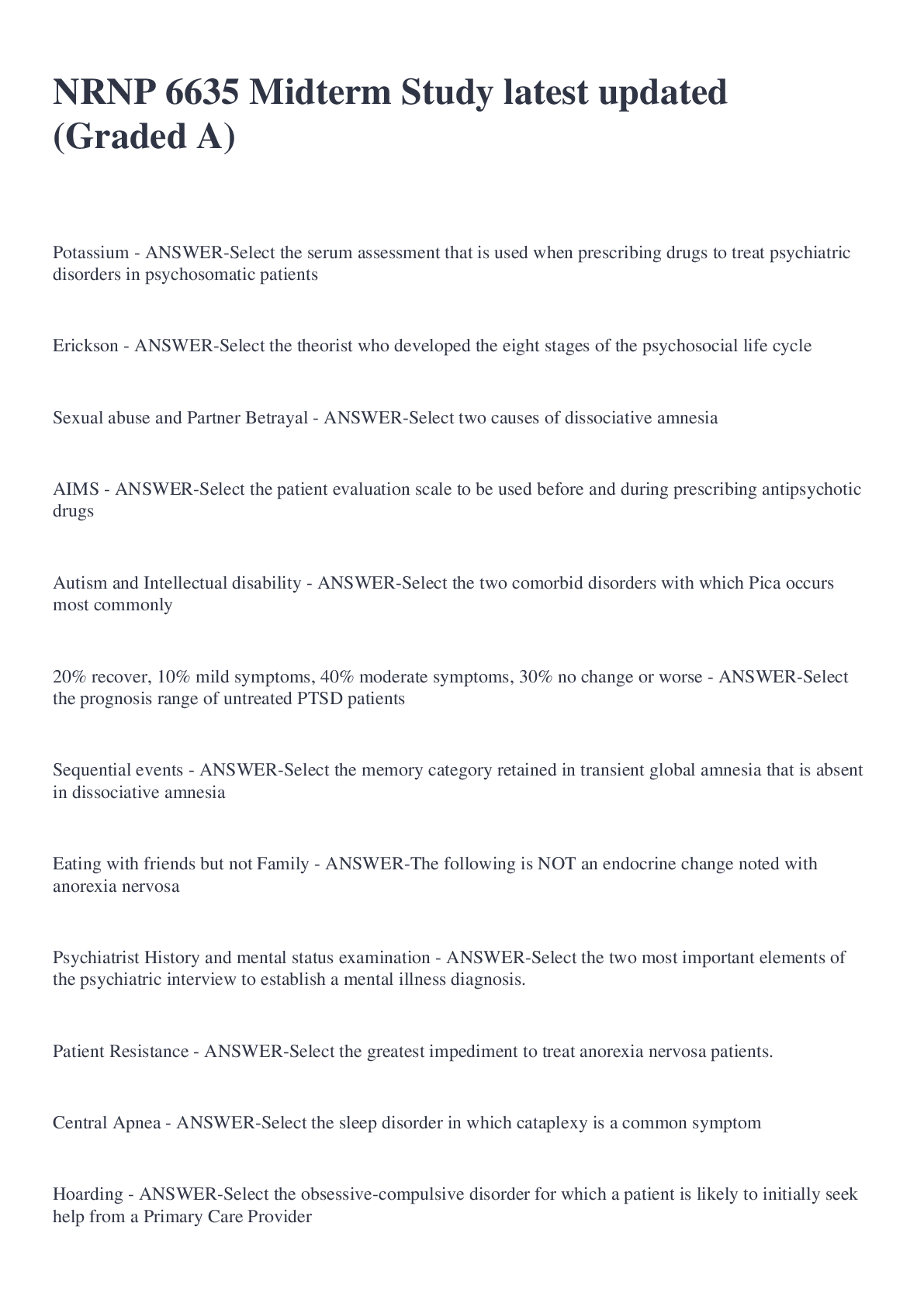 Preview image for NRNP 6635 Midterm Study latest updated (Graded A)
